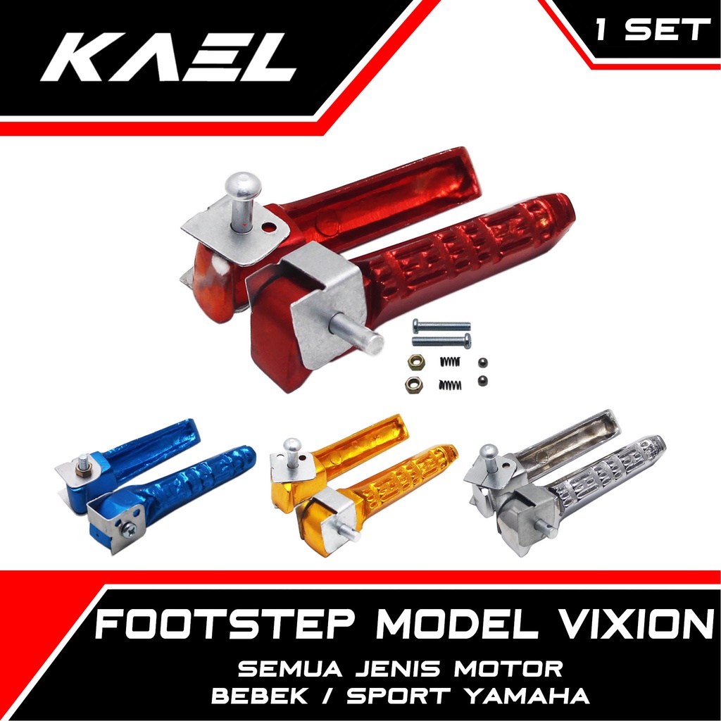 Footstep Belakang Variasi Model Vixion Bisa Untuk Semua Jenis Motor Bebek-Sport Yamaha Jupiter-MX-Z-Z1/Vega-R-ZR-RR/RX King/Vixion New NVA-NVL-OId/F1ZR/Force 1-dll Foot Step Warna Silver-Merah-Gold-Biru Injekan-Pijakan Kaki