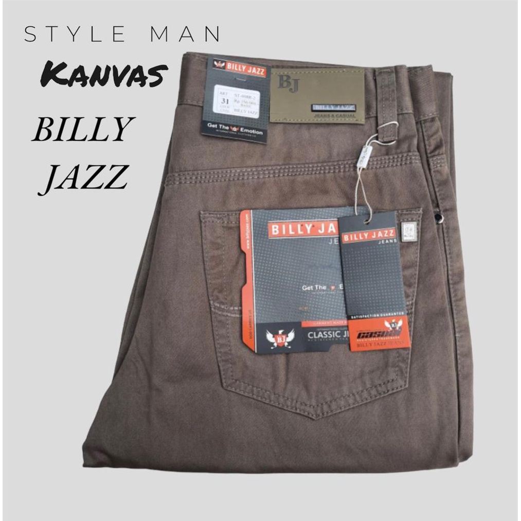 Celana Billy Jazz Original Model Standar Bahan Katun Kanvas Sulfur Kain Tebal Halus