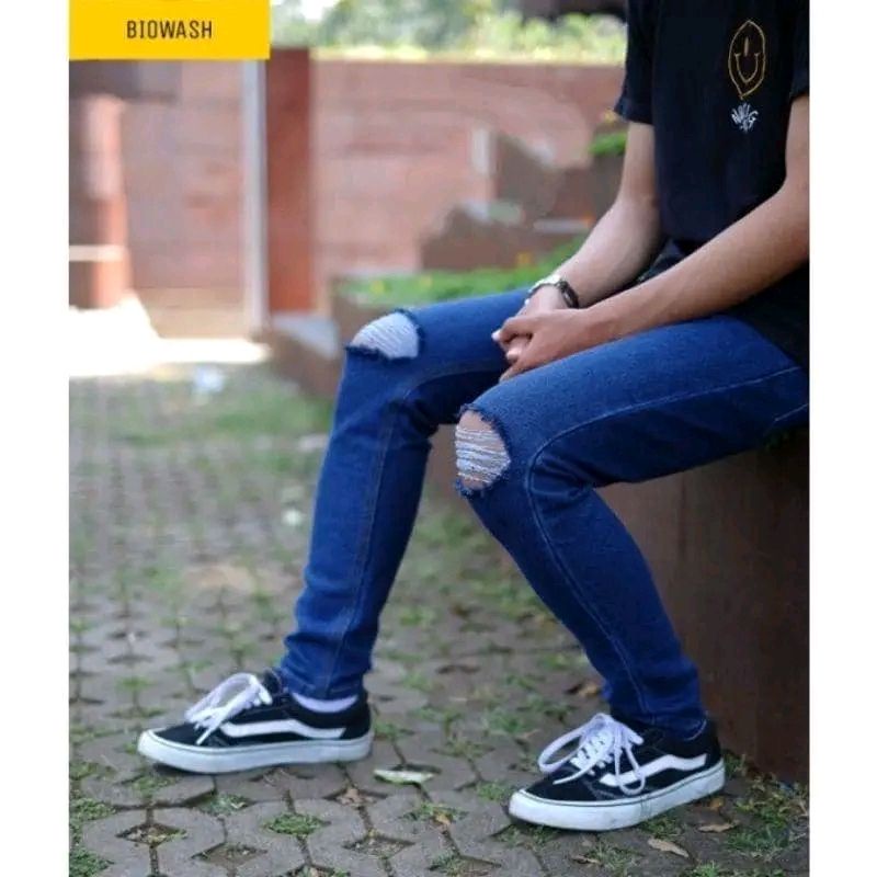 CELANA PANJANG JEANS PRIA SOBEK LUTUT | JEANS SOBEK SLIMFIT PREMIUM PRIA