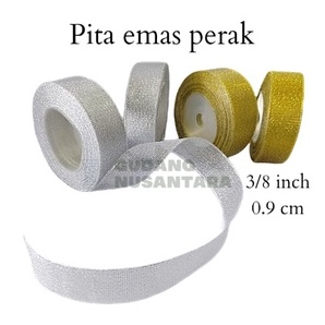 

Pita emas perak 3/8 inch / pita gliter gold silver