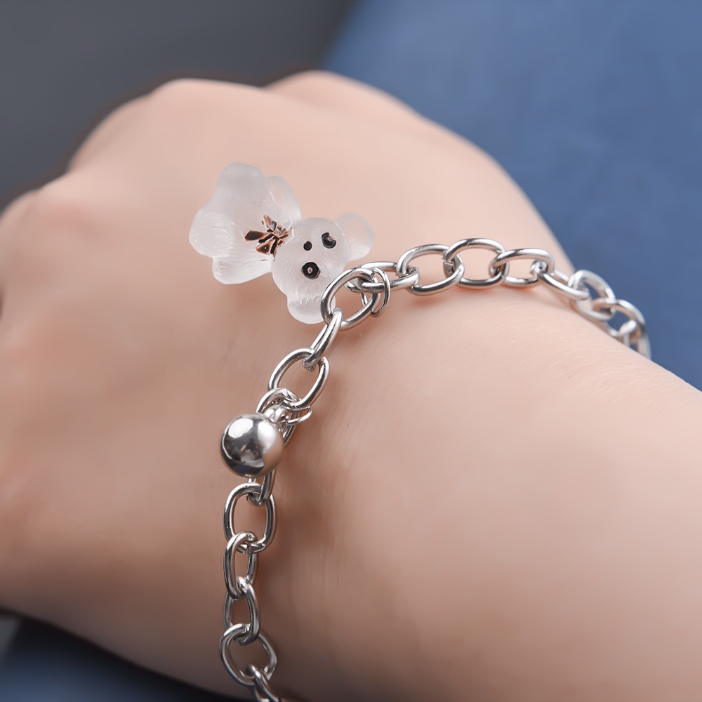 Gelang Rantai Liontin Beruang Hollow Transparan Bahan Alloy Gaya Korea Untuk Wanita