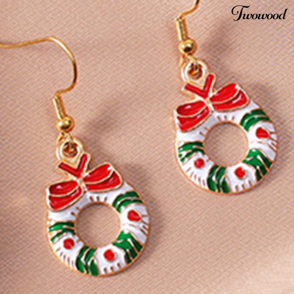 1 Pasang Anting Menjuntai Desain Pohon Natal Snowman Santa Claus