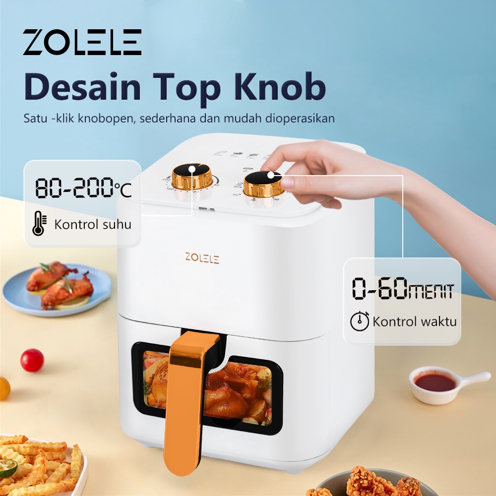 ZOLELE Air Fryer Low Watt 5.5 L Mesin Elektrik Penggorengan Tanpa Minyak Penggoreng LCD Touch Control Digital Magic Airfryer Panci Alat Penggoreng Listrik Airfryer Magic Fryer Digital Low Watt Steam Anti Lengket ZA003