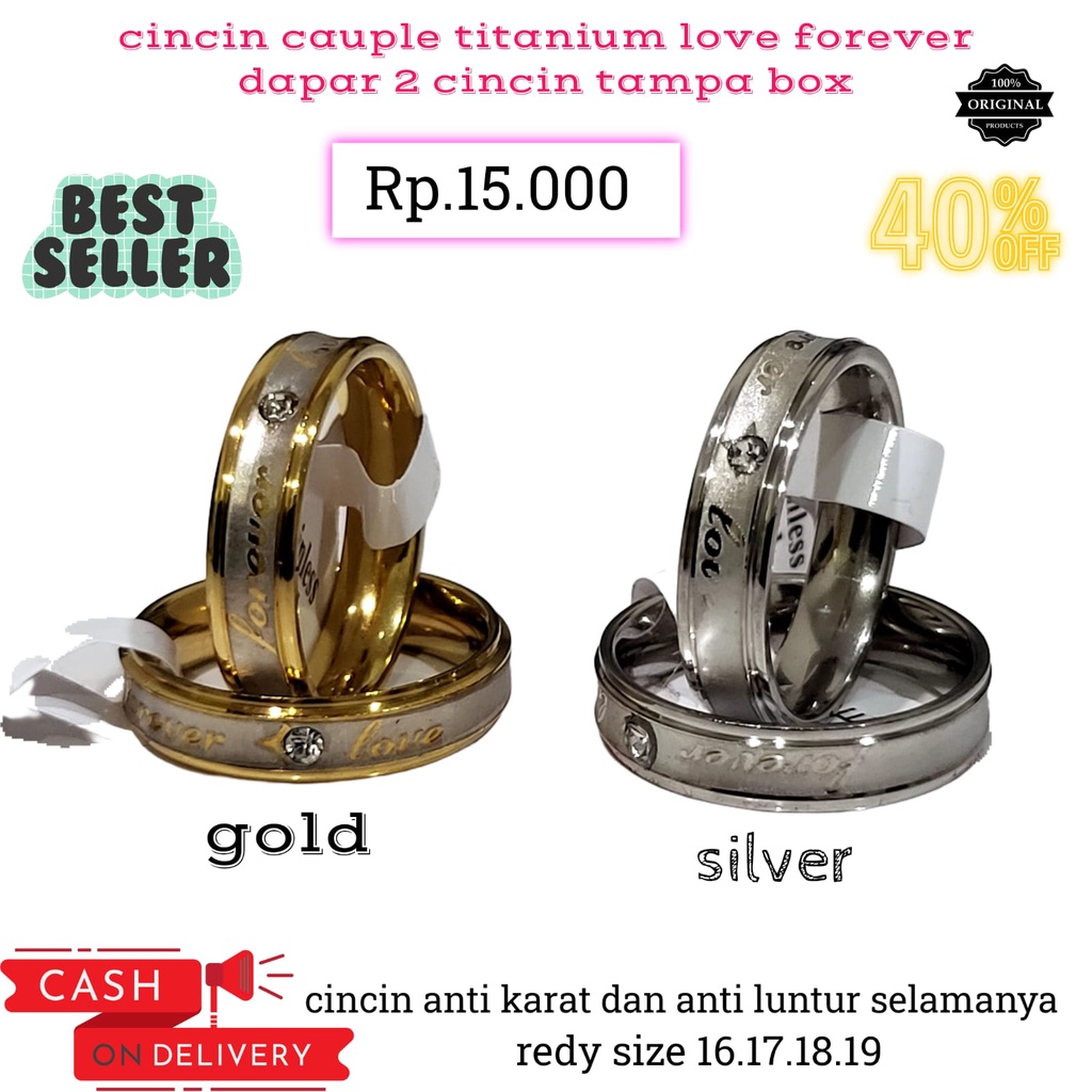 Cincin COUPLE pasangan Udah Dapat 2 Pcs  Cincin, Perak Stainless Steel Love Forever