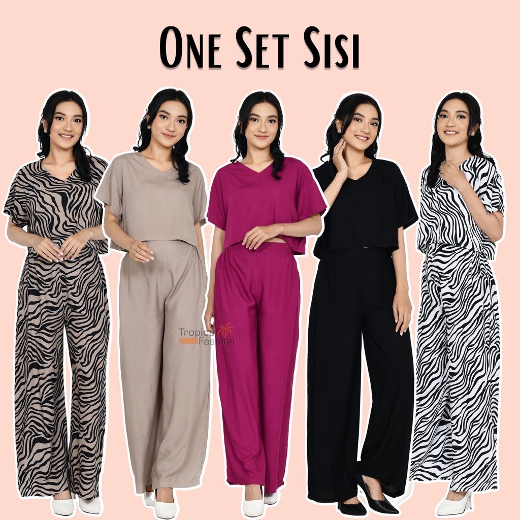 Setelan Panjang Wanita Crop Sisi Bahan Rayon Premium Termurah Kekinian