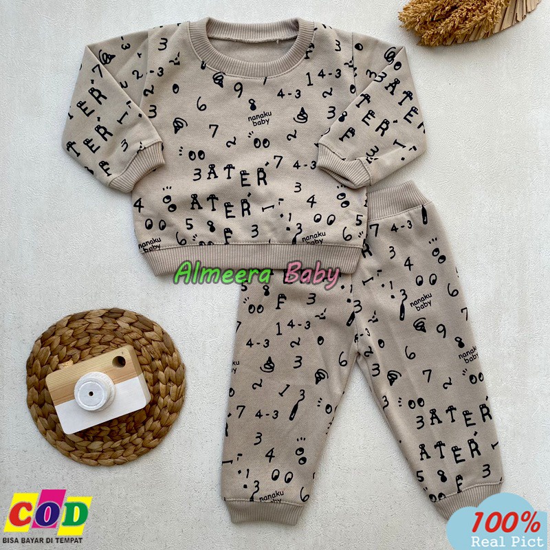 Setelan Baju Bayi Setelan Sweater Bayi Celana Jogger Crewmneck Bayi Usia 3-12 Bulan Almeera Baby an Kids