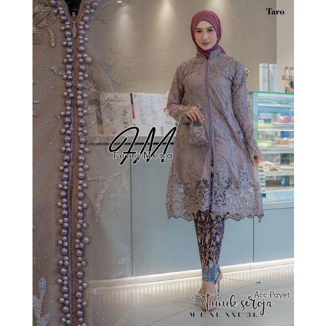 Permata Olshop / Setelan Kebaya Tunik Busui Tulle Payet Modern Seroja / Kebaya Modern / Kebaya Kondangan / Kebaya Pesta Mewah / Kebaya Wisuda / Kebaya Seragam / Kebaya Payet / Tunik Kebaya Jumbo Ld 125