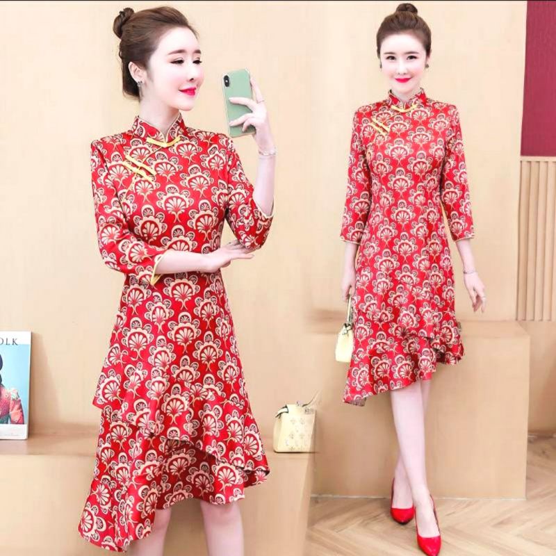 MDLV ~ 0996# CNY Flaminga Cheongsam Dress Imlek Sincia Import
