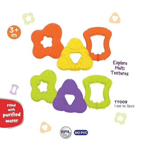 Baby Safe Multi Textures Teether Gigitan Mainan Bayi Rattle Karet isi 3pcs