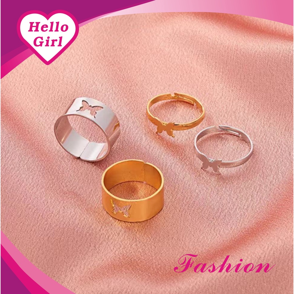 (Hello Girl)J10 Cincin Silver Model Terbuka Motif Kupu-kupu Wanita Import