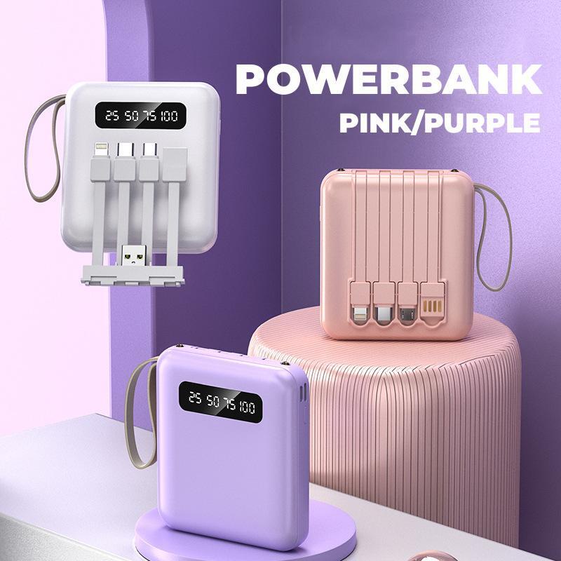 Power Bank 20000mAh Powerbank Fast Charging with 4in1 Kabel Data Real Capacity 4 Output 3 Input Tipe C Micro Lightning USB Pocket Size