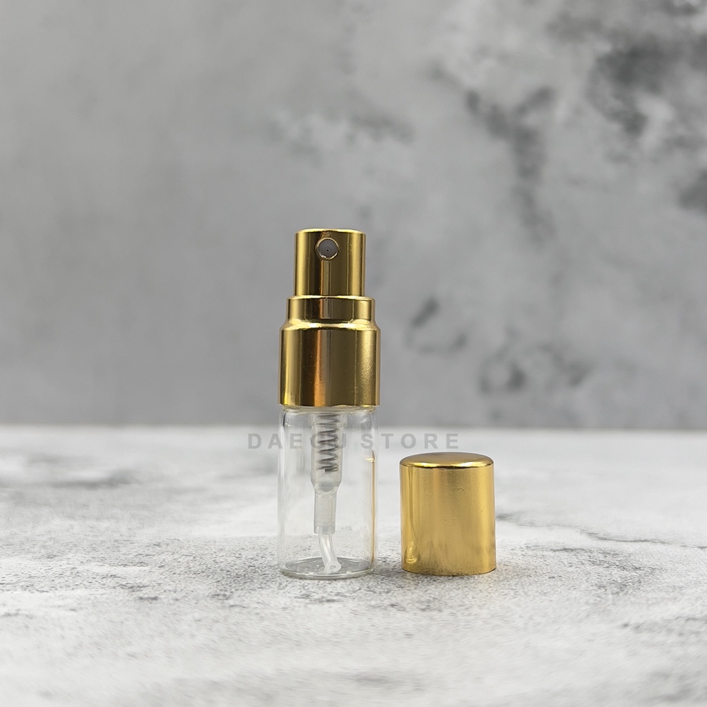 Botol 2ml Spray Kaca - Spray &amp; Tutup Besi / Metal / Aluminium - Parfum Isi Ulang Decant Travel Size
