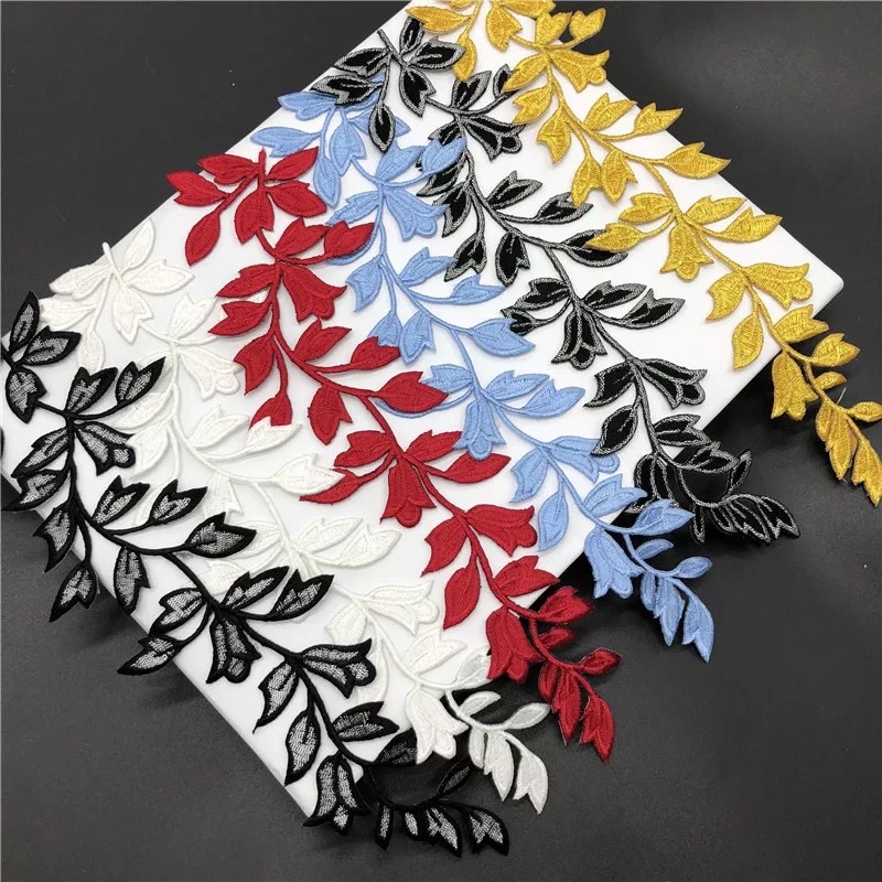 Patch Iron Bordir Daun,  Leaf Patch Embroidery Flower Lace Fabric Sewing Applique Iron On