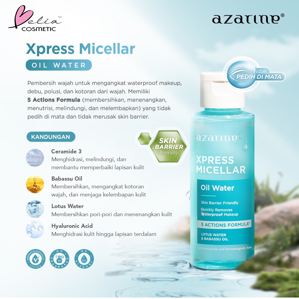 ❤ BELIA ❤ AZARINE Micellar Water 90 ml | Ceramoist Botanical Micellar Water | Xpress Micellar Oil Water | BPOM