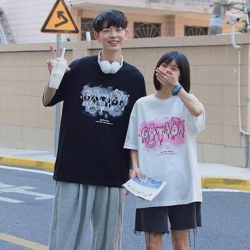 [littlecrab] Kaos Oversize Gation Beruang Two Tone Ombre Dops Japanese Hitam Putih Pink Abu-Abu Soft Color T-shirt Couple Unisex Unik Berkualitas Korean Style