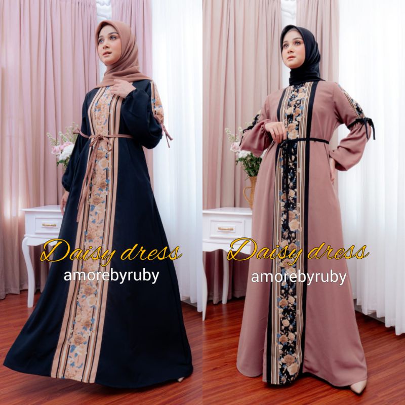 DAISY DRESS AMORE BY RUBY ORI DRESS MUSLIM GAMIS TERBARU BAJU WANITA BAHAN PRADA CREPE