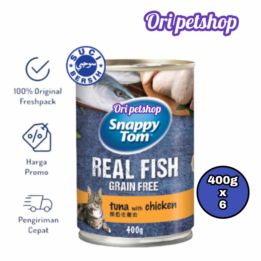 ( 6x ) Snappy Tom Kaleng Tuna Chicken Makanan Basah Kucing Wet 400g