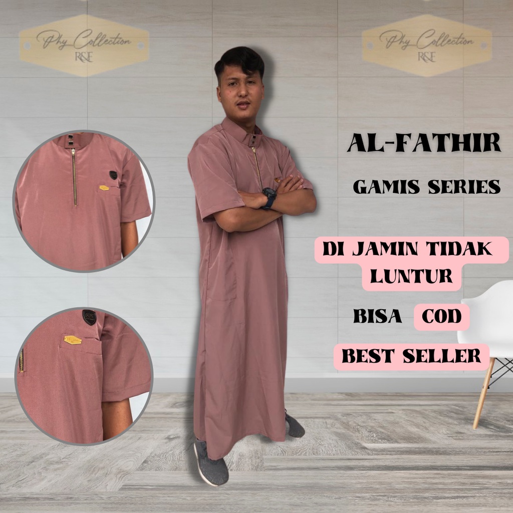 AL-FATHIR Gamis Jubah Polos Laki Laki Dewasa Gamis Pria Muslim Jubah Lengan Pendek Ikhwan Premium Ukuran S M L XL XXL XXXL