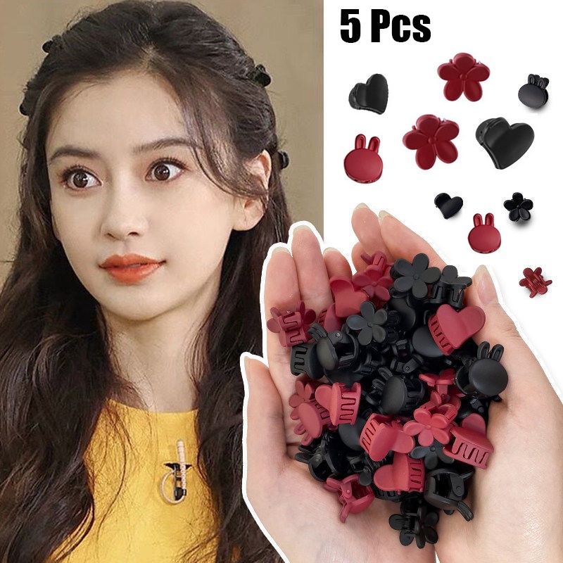 5pcs / Set Jepit Rambut Cakar Mini Desain Bunga Hati Kelinci Frosted Gaya Korea Untuk Anak Perempuan