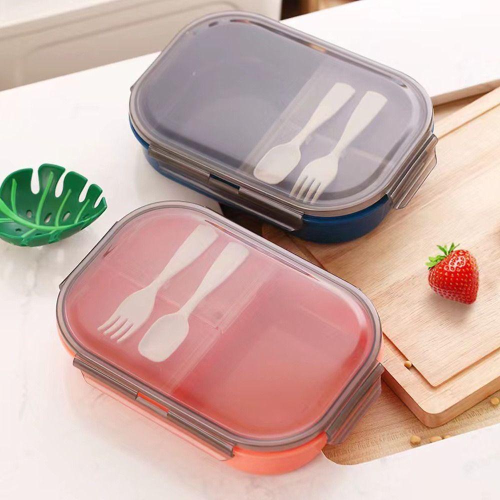 R-FLOWER Lunch Box Microwavable Rectangle Grid Untuk Siswa Pekerja Kantor Wadah Makanan