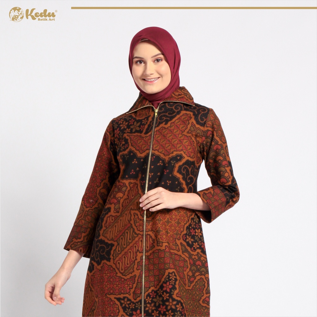 Kedu Batik - Tunik Batik Katun Zipper TRUNTUM Tunik Wanita Formal