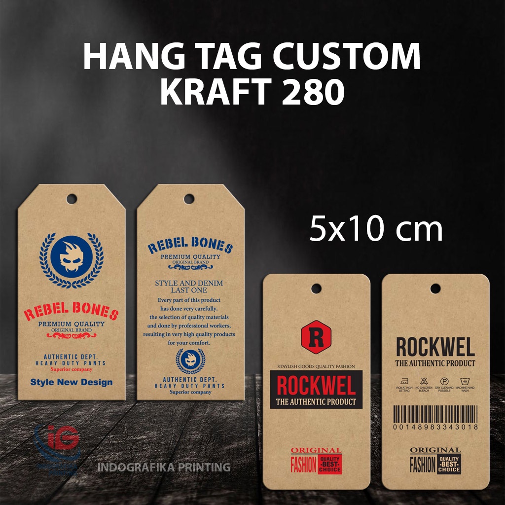 

Hang Tag Custom Kraft 280 gram uk 5x10 cm cetak 2 sisi 2 warna depan 1 warna belakang