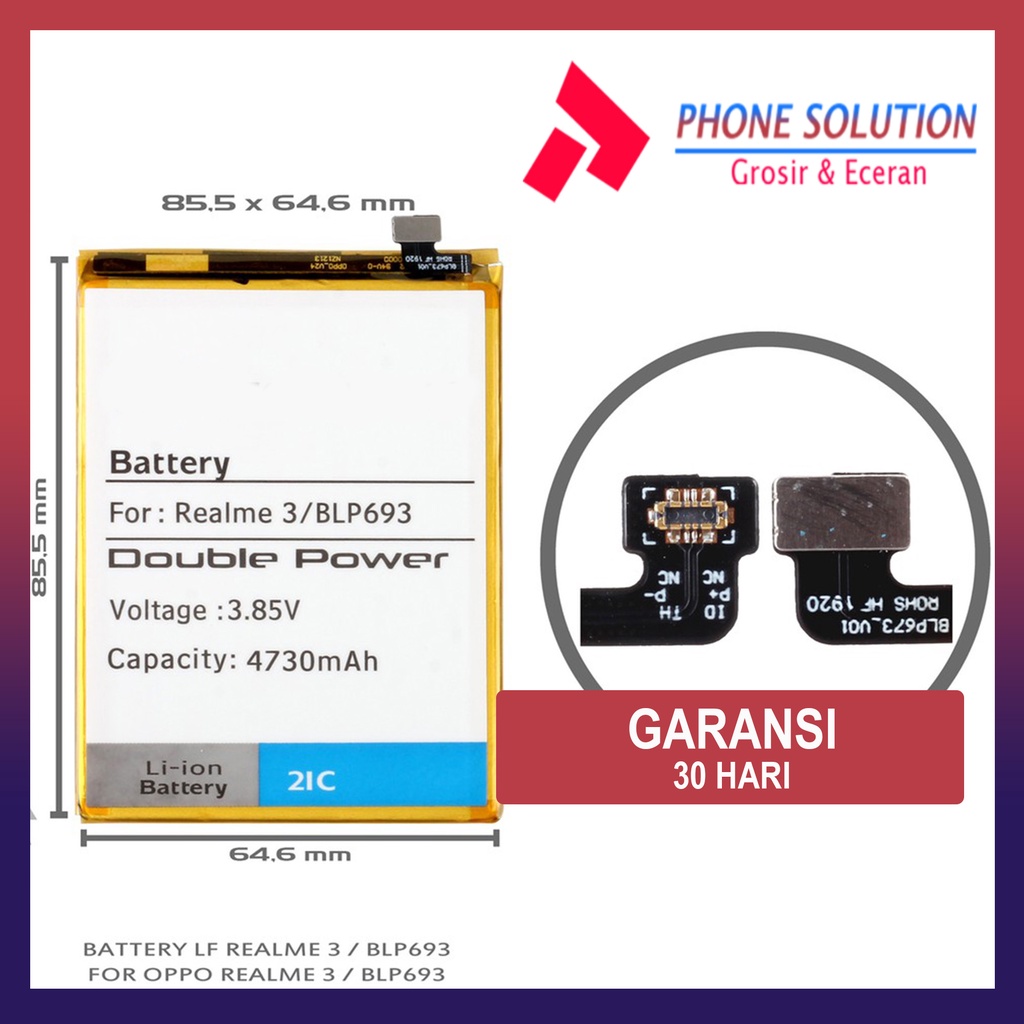 Baterai Realme 3 / Baterai Oppo BLP693  - Parts Kompatible Dengan Produk Oppo // Supplier LCD Oppo - Garansi 1 Bulan