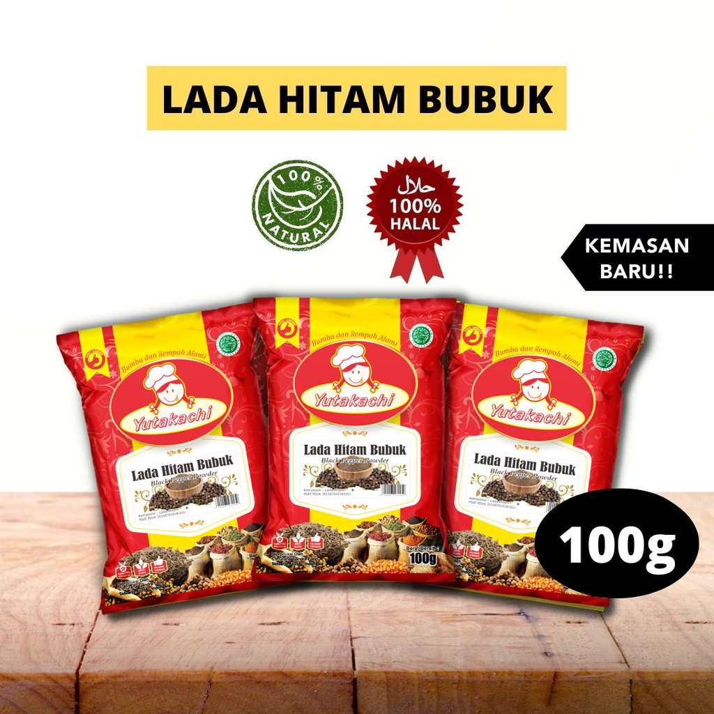 

Lada Hitam Bubuk 100 Gram Yutakachi / Premium Merica Hitam Bubuk / Blackpepper Powder / Bumbu Rempah Alami