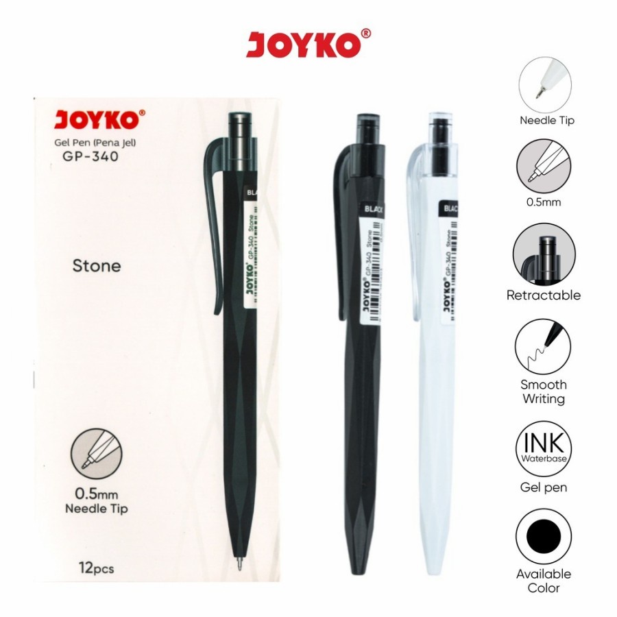 

1 LSN / 12 PCS Gel Pen Joyko GP-340 Stone Pulpen Pena Jel 0.5 mm