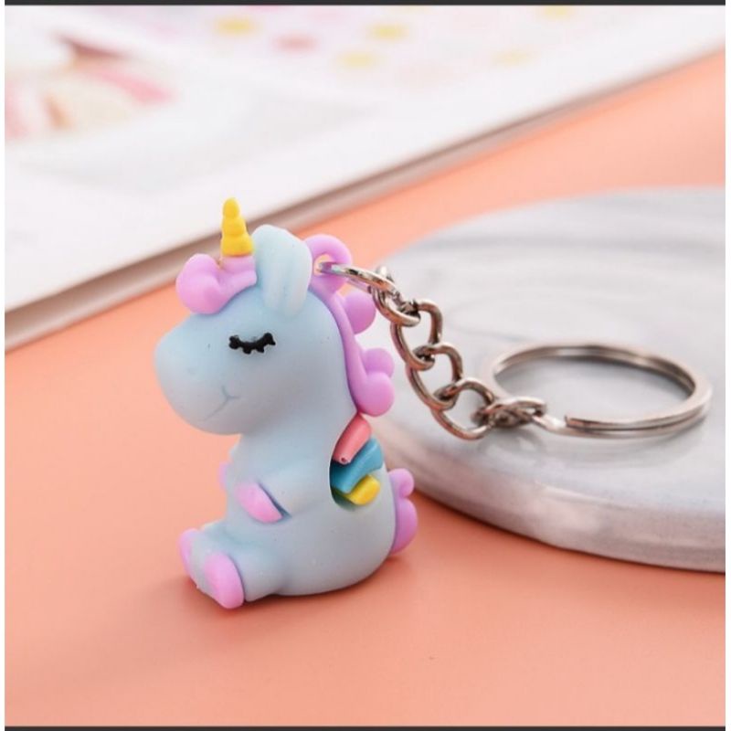 Gantungan Kunci Unicorn Duduk Ganci 3D Karakter Gantungan Kunci Lucu