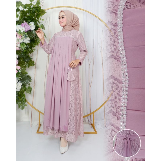 Permata Olshop / Kebaya Gamis Malikha Modern BK / Gamis Pesta Mewah / Gamis Modern / Gamis Brukat / Kebaya Gamis Kondangan