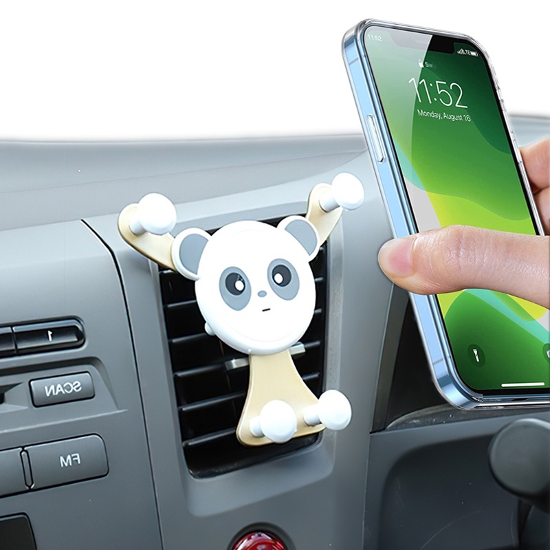 Braket Stand Holder Smartphone Universal Model Klip on Motif Panda Untuk Vent Ac Mobil iPhone