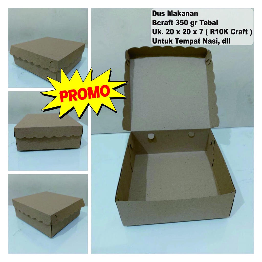 Promo!! BOX KATERING KRAFT R10K / DUS NASI 20x20x7 / KOTAK MAKANAN CAKE TEBAL 350gsm - NON LAMINASI ( Min Order 10 pcs )