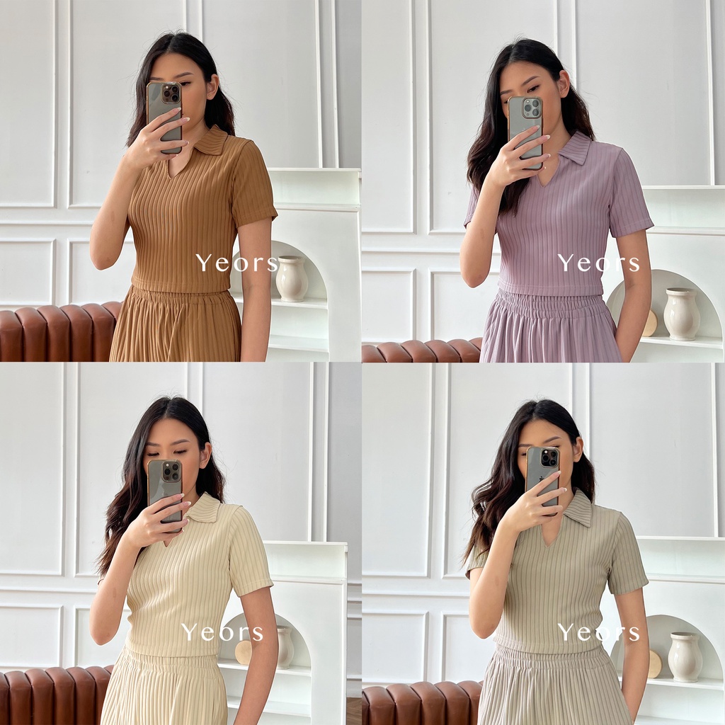 Yeors - Rib Knit Sierra Top (hanya atasan) - Kaos Murah Berkualitas Rib Knit Premium - Korean Knitwear - Loungewear - Crop Top - Kaos Kerah Perempuan Murah Berkualitas - Polo Top - Sportwear Golf Top