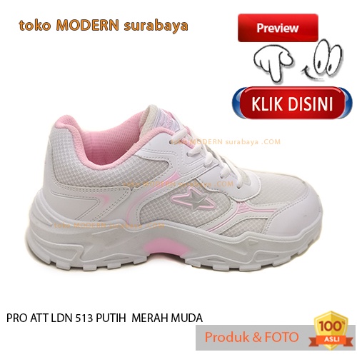 Sepatu wanita olahraga sneakers kets PRO ATT LDN 513 PUTIH MERAH MUDA