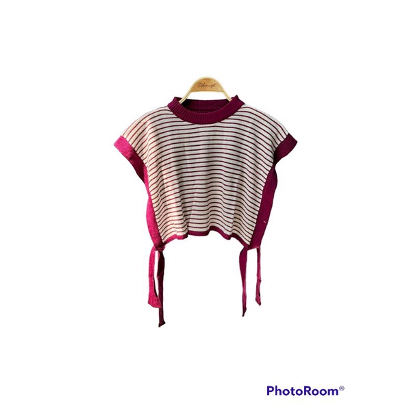 VEST RAJUT CROP TALI SAMPING CANDY