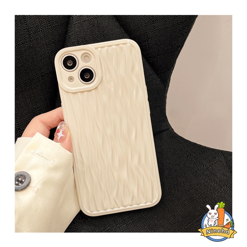 Case Pelindung Bahan Silikon Pola Gelombang Warna Putih Susu Untuk iPhone 14 13 12 11 Pro Max X Xr Xs Max 8 7 Plus