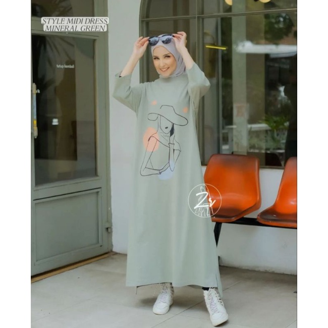 midi dress sablon terbaru / dress crinkel sablon / dress crinkel