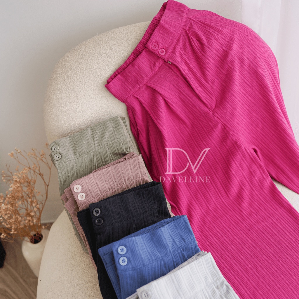 Davelline • Jisoo Knit Pants • Celana Knit pocket berkualitas • celana knit pants