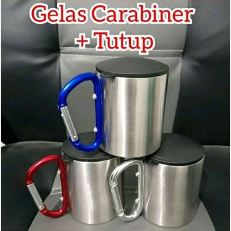 Gelas Outdoor Carabiner Tutup Stainless mug cangkir gunung