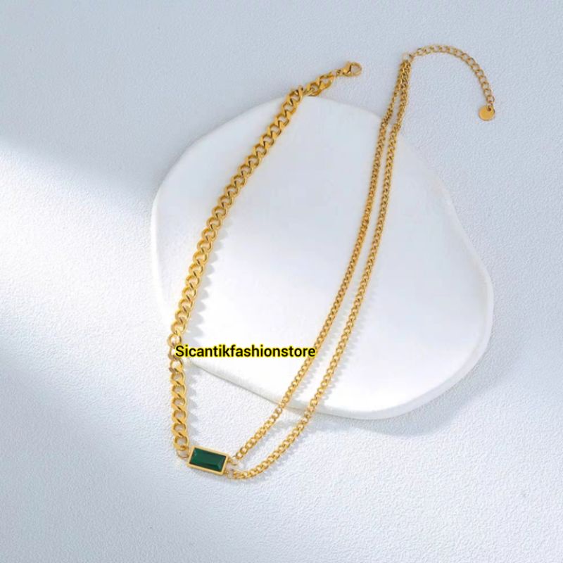 KALUNG TITANIUM RANTAI GOLD WANITA LIONTIN HIJAU TRENDING FASHION WANITA KOREA  ASLI TITANIUM ANTI KARAT SELAMANYA KALUNG SISIK NAGA VINTAGE TRENDING LAPIS EMAS 18K PERHIASAN WANITA KEKINIAN