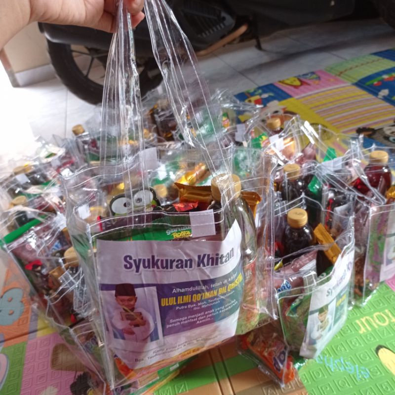 Tas parcel hajatan full mika polos bening lebar 10 cm