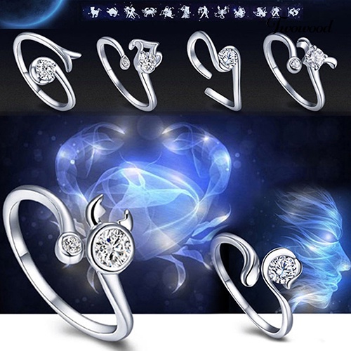 Cincin Model Terbuka Adjustable Bentuk 12 Zodiak Bintang Gaya Vintage