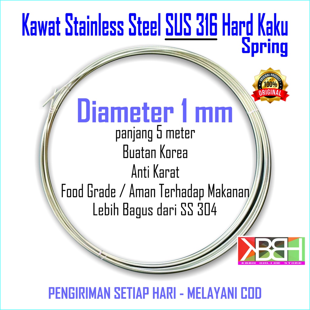 Kawat Stenlis Stainless Steel 316 Hard 1 mm 5 Meter Kualitas Terbaik Buatan Korea