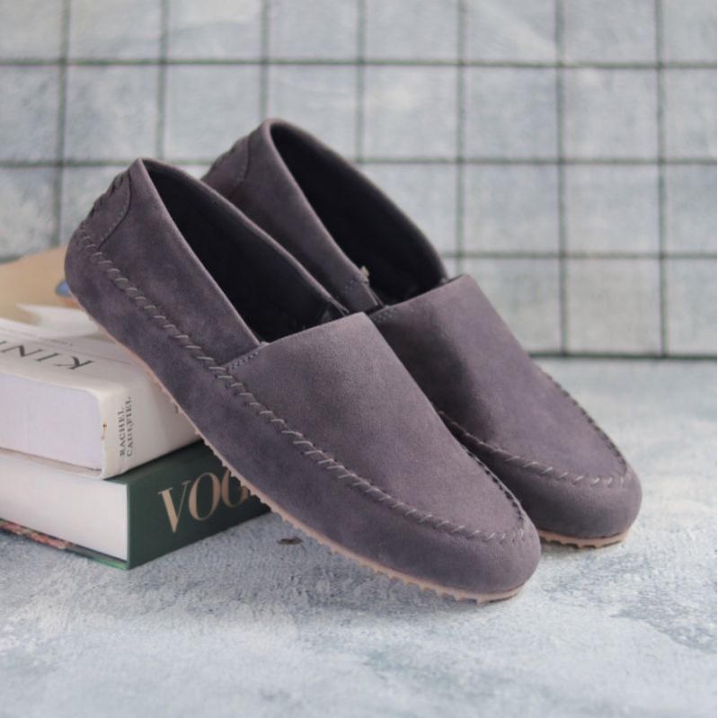 Sepatu Slip On Pria Kulit Pu Suede Sepatu Casual Pria Loafers Antislip Sepatu Kerja Kuliah Kantor Siena