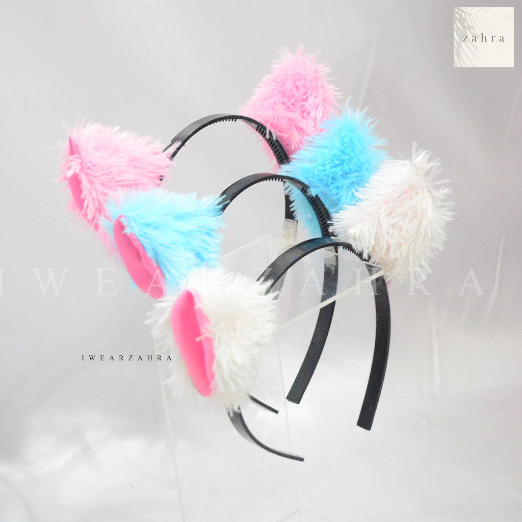 NEKOMIMI HEADBAND [POLOS] - Costume Anime Bando Kostum Telinga Kucing Bulu Cat Ear Hair Accecoris Aksesoris Rambut Lucu Murah