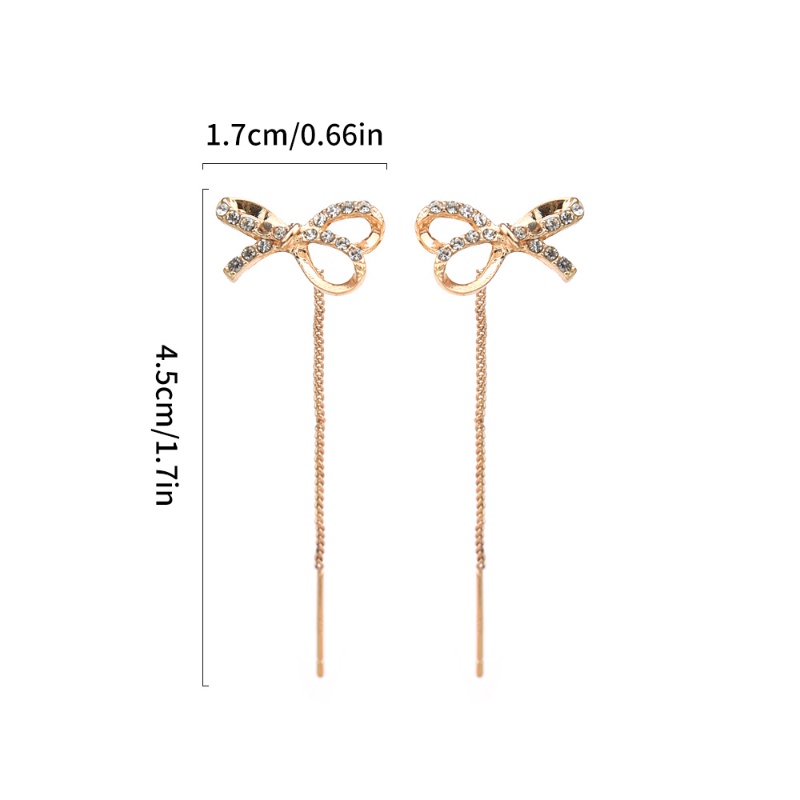 Zirkon Elegan Vintage Pengantin Panjang Rumbai Anting-Anting Fashion Manis Manis Berkilau Busur Liontin Anting-Anting Pesta Pernikahan Telinga Perhiasan Aksesoris Drop Earrings Untuk Wanita Perempuan