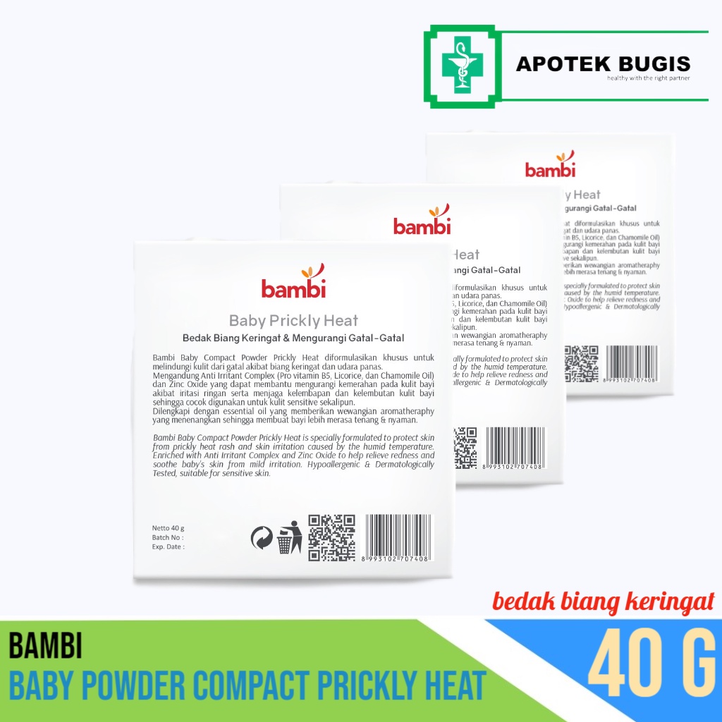 Bambi Baby Compact Powder Prickly Heat 40gr | Bedak Padat Biang Keringat Atasi Gatal &amp; Ruam | Kulit Normal - Sensitif