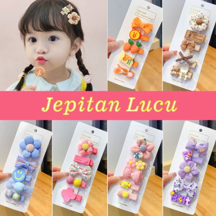 LDS IR 14 Jepit rambut bunga / Aksesori rambut anak perempuan set (isi 5 pcs) Jepitan anak Lucu motif Pita Import Murah