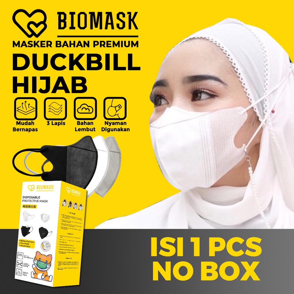 [Ingatkan Diskon] BIOMASK – Masker Duckbill Hijab Headloop 3ply Warna 1Pcs PREMIUM 3PLY Hitam / Pink